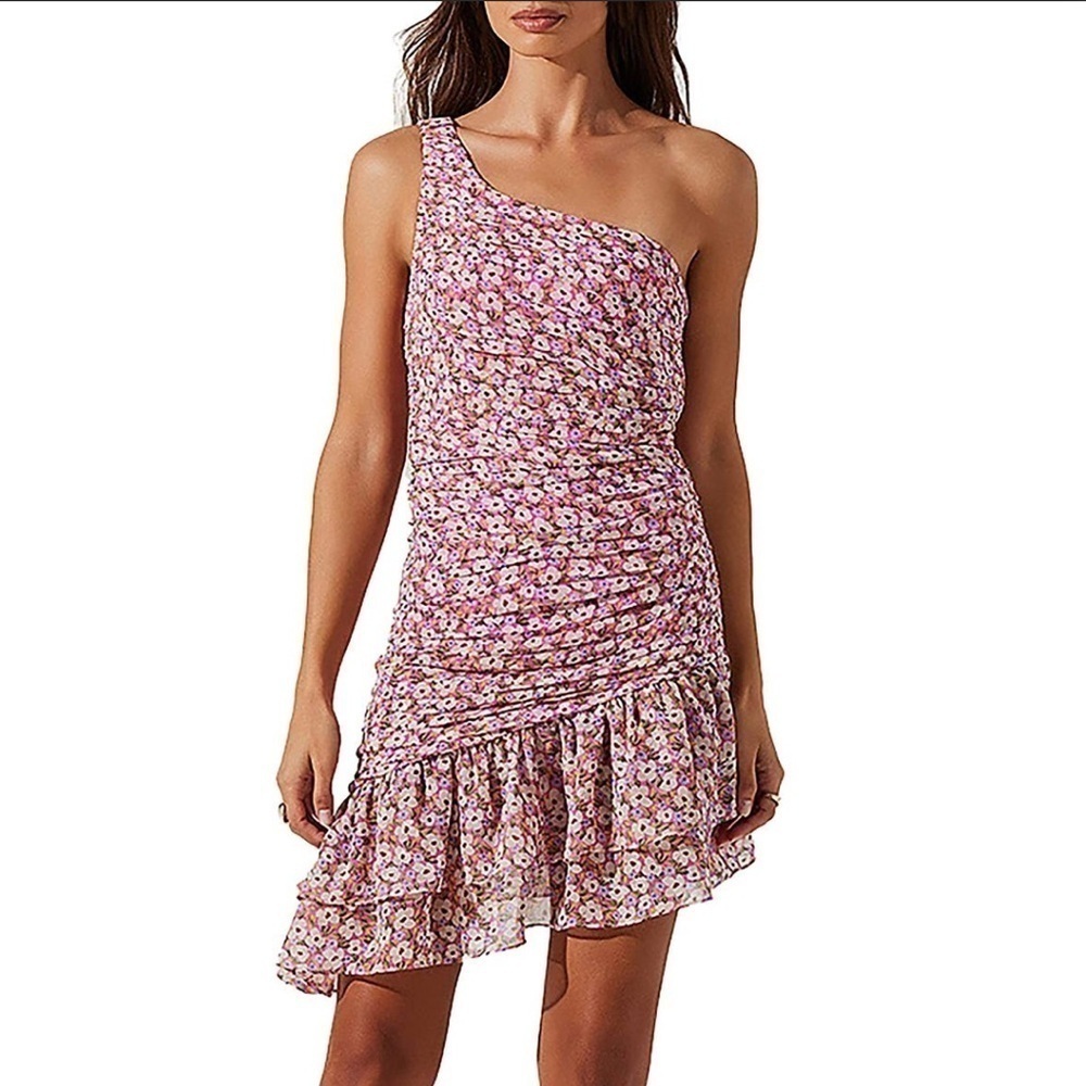 NWT ASTR THE LABEL SHUTTER PLEAT MINI WEDDING GUEST FLORAL PINK DRESS SIZE M - Picture 1 of 8